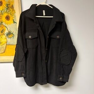 Zenana fleece Black Button-Up Jacket